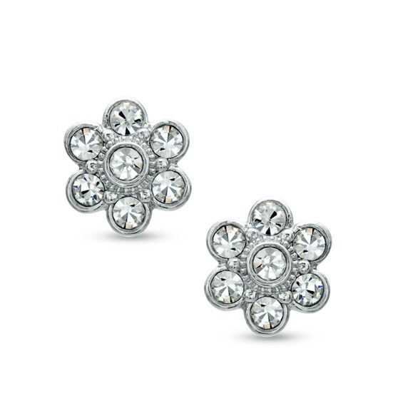 AVA Nadri Crystal Flower Stud Earrings in White Rhodium Brass