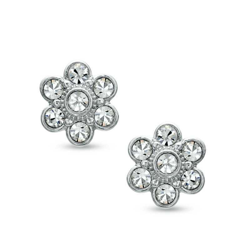 Main Image 1 of AVA Nadri Crystal Flower Stud Earrings in White Rhodium Brass