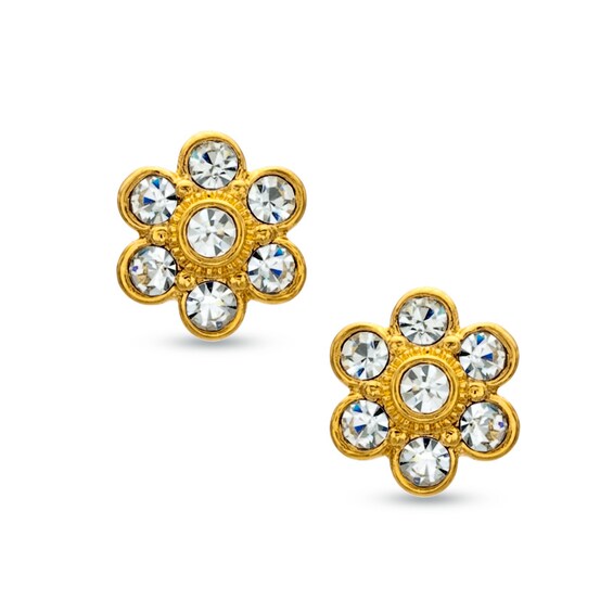 AVA Nadri Crystal Flower Stud Earrings in Brass with 18K Gold Plate