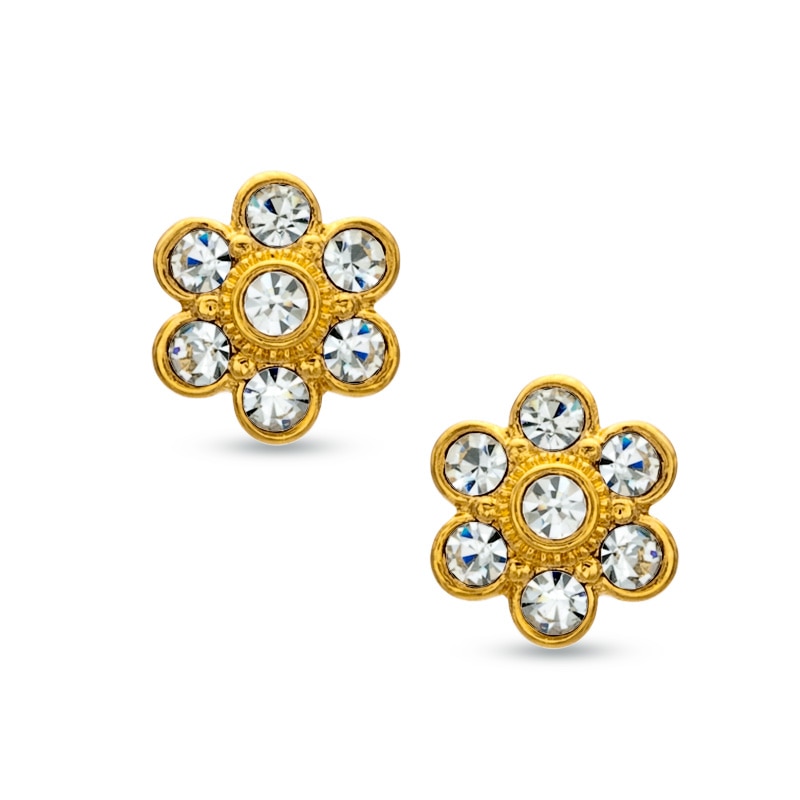 Main Image 1 of AVA Nadri Crystal Flower Stud Earrings in Brass with 18K Gold Plate