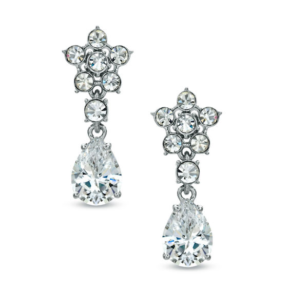 AVA Nadri Pear-Shaped Cubic Zirconia and Crystal Drop Earrings in White Rhodium Brass