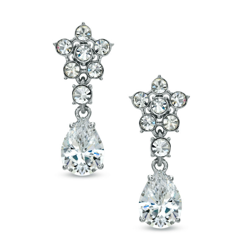 Main Image 1 of AVA Nadri Pear-Shaped Cubic Zirconia and Crystal Drop Earrings in White Rhodium Brass