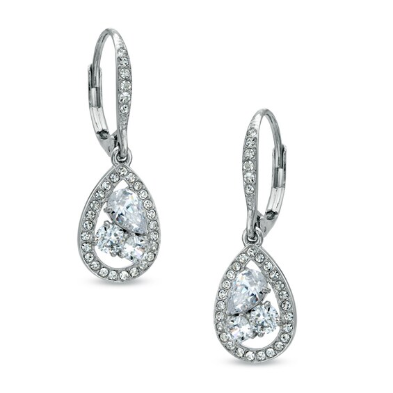 AVA Nadri Cubic Zirconia and Crystal Tear-Drop Earrings in White Rhodium Brass