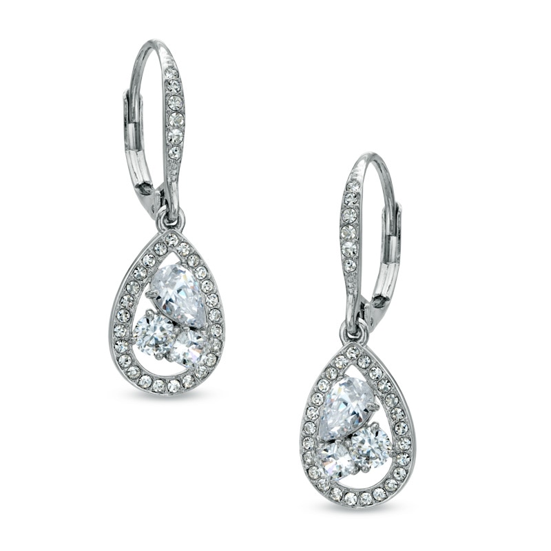 Main Image 1 of AVA Nadri Cubic Zirconia and Crystal Tear-Drop Earrings in White Rhodium Brass