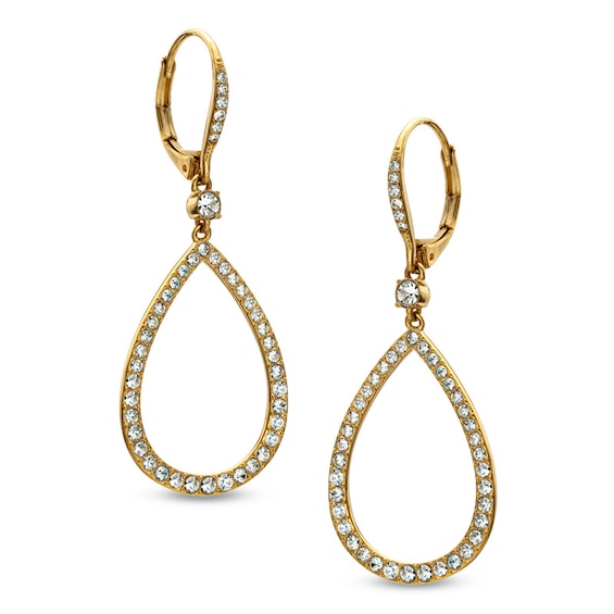 AVA Nadri Crystal Tear-Drop Earrings in Brass with 18K Gold Plate