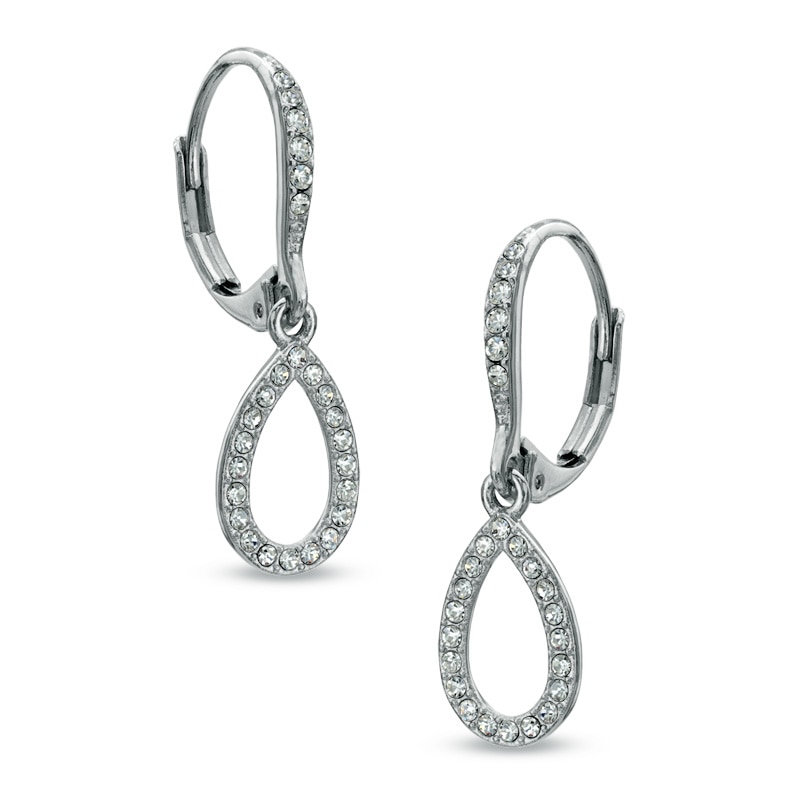 AVA Nadri Crystal Pear-Shaped Drop Earrings in White Rhodium Brass