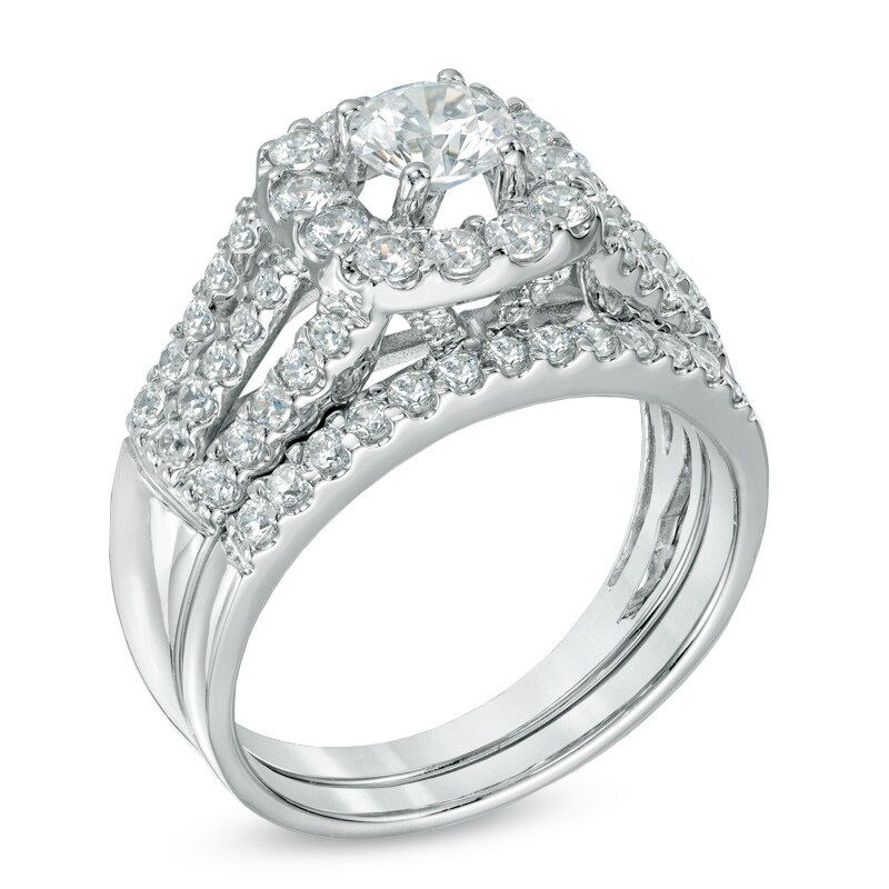 Main Image 2 of 1-1/2 CT. T.W. Diamond Split Shank Bridal Set in 14K White Gold