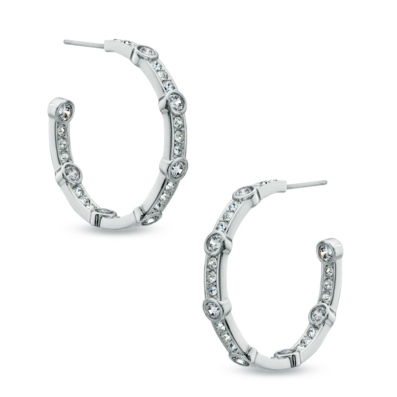 Main Image 1 of AVA Nadri Cubic Zirconia and Crystal Inside-Out Hoop Earrings in White Rhodium Brass