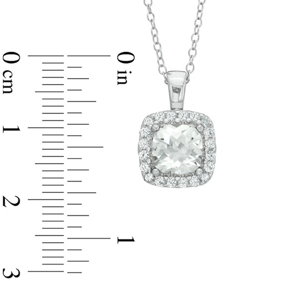 7.0mm Cushion-Cut Lab-Created White Sapphire Frame Pendant in Sterling Silver