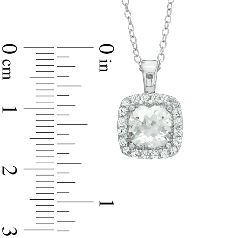Main Image 2 of 7.0mm Cushion-Cut Lab-Created White Sapphire Frame Pendant in Sterling Silver