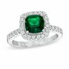 Thumbnail Image 1 of 7.0mm Cushion-Cut Green Quartz Doublet and Lab-Created White Sapphire Frame Ring in Sterling Silver