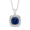 Thumbnail Image 1 of 7.0mm Cushion-Cut Lab-Created Blue and White Sapphire Pendant in Sterling Silver
