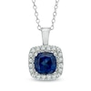 Thumbnail Image 0 of 7.0mm Cushion-Cut Lab-Created Blue and White Sapphire Pendant in Sterling Silver