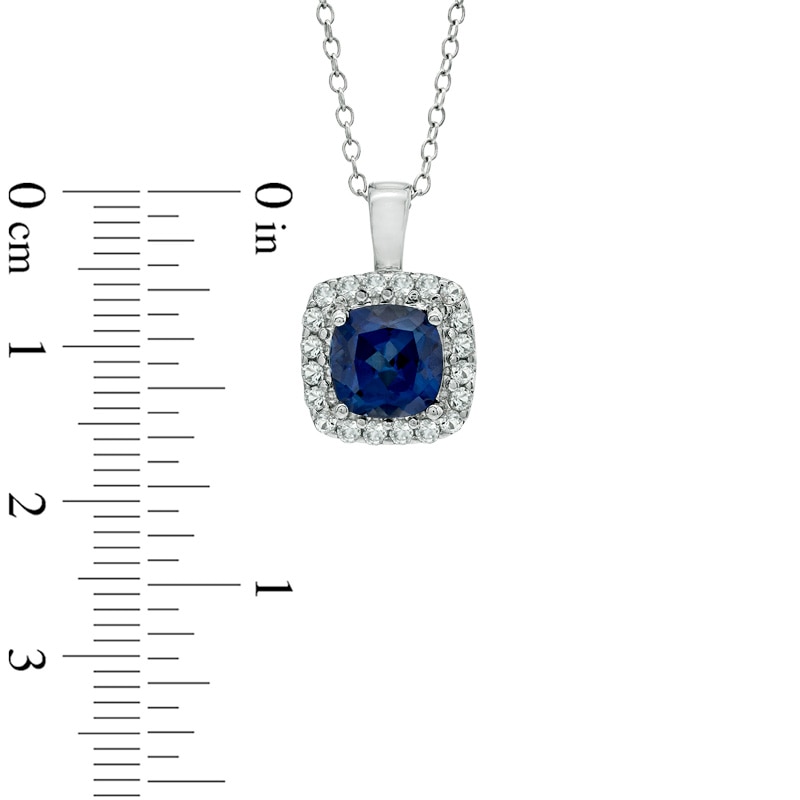 Main Image 2 of 7.0mm Cushion-Cut Lab-Created Blue and White Sapphire Pendant in Sterling Silver