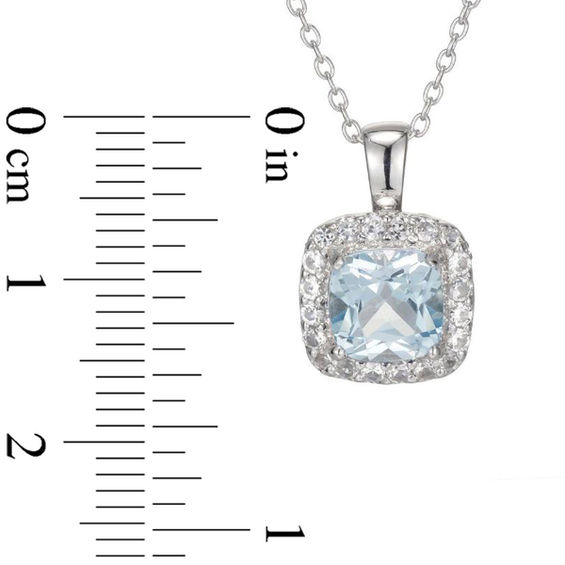 7.0mm Cushion-Cut Swiss Blue Topaz and Lab-Created White Sapphire Frame Pendant in Sterling Silver