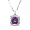 Thumbnail Image 1 of 7.0mm Cushion-Cut Amethyst and Lab-Created White Sapphire Frame Pendant in Sterling Silver