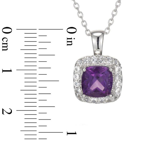 7.0mm Cushion-Cut Amethyst and Lab-Created White Sapphire Frame Pendant in Sterling Silver