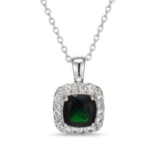 7.0mm Cushion-Cut Green Quartz Doublet and Lab-Created White Sapphire Frame Pendant in Sterling Silver