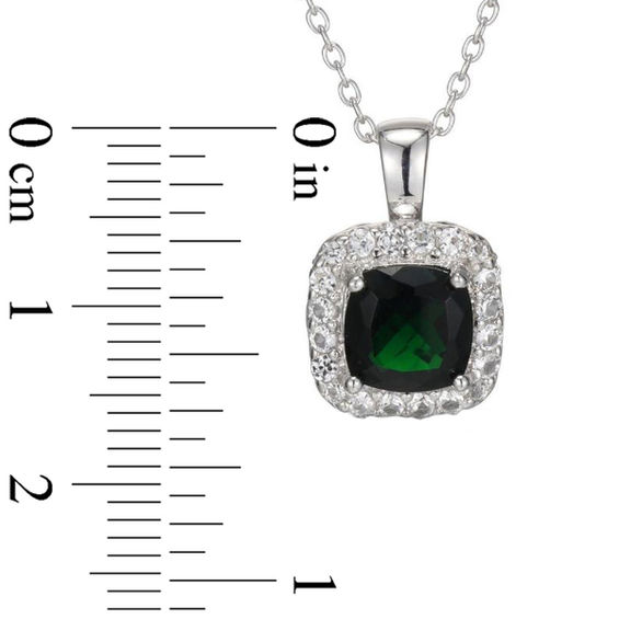 7.0mm Cushion-Cut Green Quartz Doublet and Lab-Created White Sapphire Frame Pendant in Sterling Silver