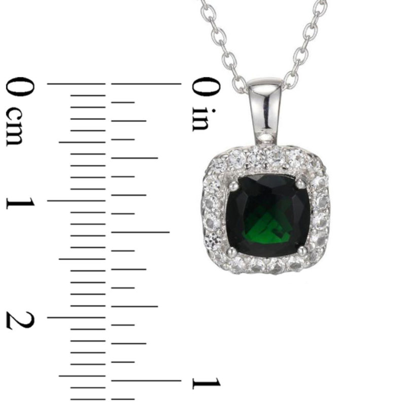 Main Image 2 of 7.0mm Cushion-Cut Green Quartz Doublet and Lab-Created White Sapphire Frame Pendant in Sterling Silver