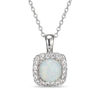 Thumbnail Image 1 of 7.0mm Cushion-Cut Lab-Created Opal and White Sapphire Frame Pendant in Sterling Silver