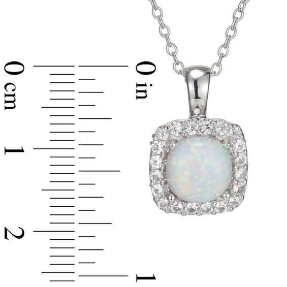 7.0mm Cushion-Cut Lab-Created Opal and White Sapphire Frame Pendant in Sterling Silver