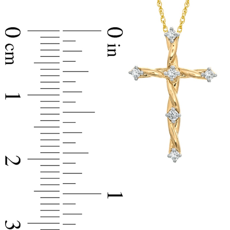 Main Image 2 of 1/8 CT. T.W. Diamond Twine Cross Pendant in 10K Gold