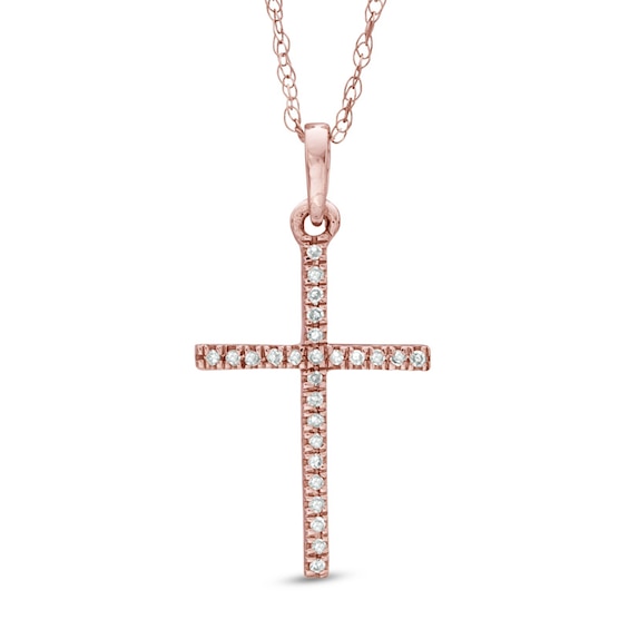 Diamond Accent Lined Cross Pendant in 10K Rose Gold
