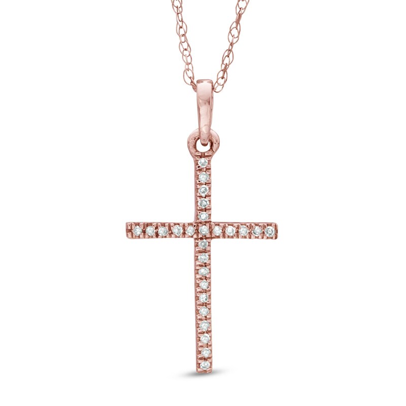 Main Image 1 of Diamond Accent Lined Cross Pendant in 10K Rose Gold