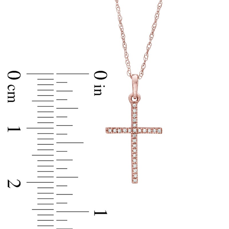 Main Image 2 of Diamond Accent Lined Cross Pendant in 10K Rose Gold