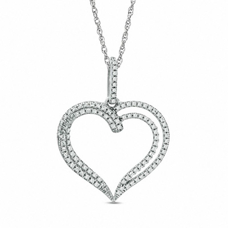 Main Image 1 of 1/4 CT. T.W. Diamond Double Heart Pendant in 10K White Gold