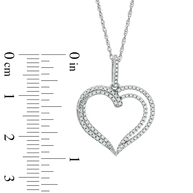 Main Image 2 of 1/4 CT. T.W. Diamond Double Heart Pendant in 10K White Gold