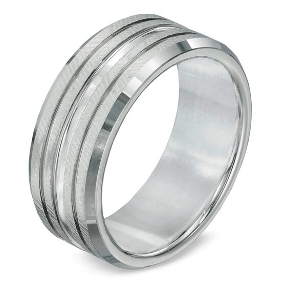 Triton 9.0mm Comfort Fit White Tungsten Wedding Band - Size 10