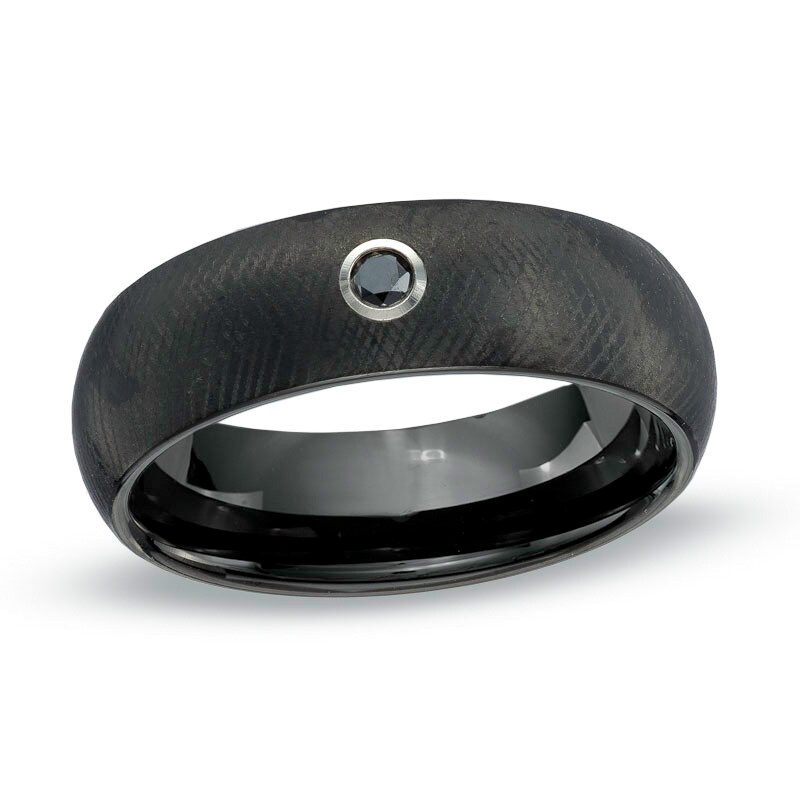 Main Image 1 of Triton 7.0mm Black Diamond Accent Comfort Fit Black Tungsten Wedding Band - Size 10