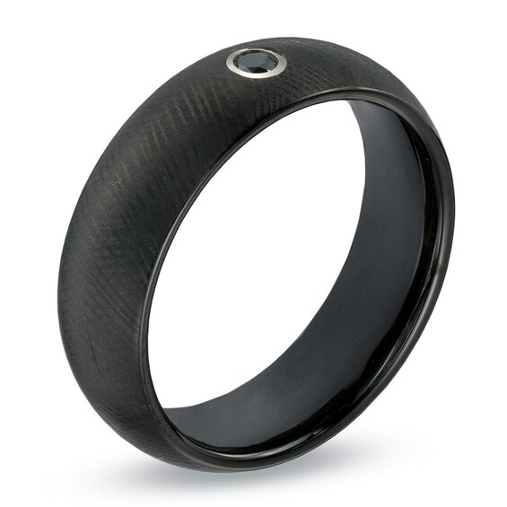 Triton Men's 7.0mm Black Diamond Accent Comfort Fit Black Tungsten Wedding Band - Size 10