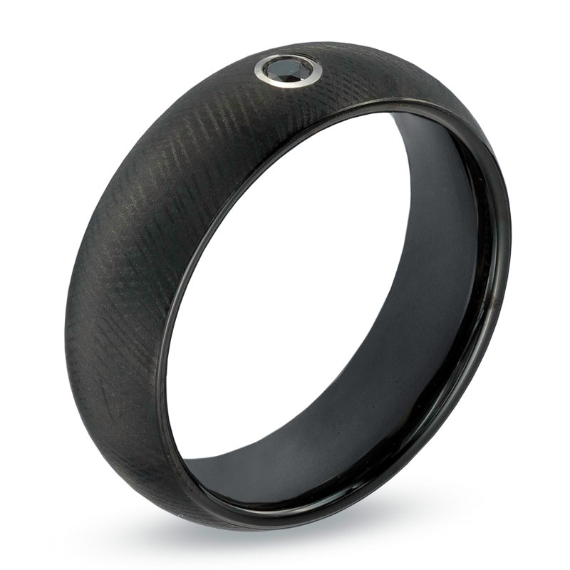Main Image 2 of Triton 7.0mm Black Diamond Accent Comfort Fit Black Tungsten Wedding Band - Size 10