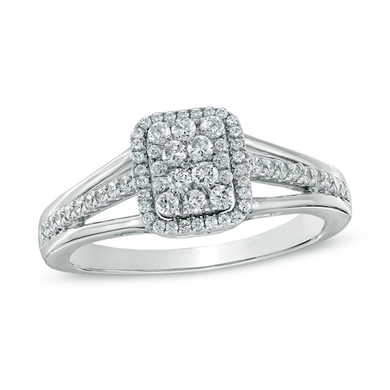 1/2 CT. T.w. Composite Diamond Square Split Shank Ring in 10K White Gold