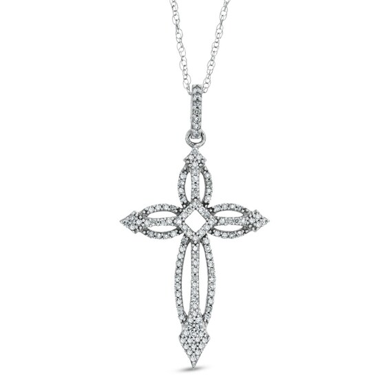 1/4 CT. T.w. Diamond Open Cross Pendant in 10K White Gold