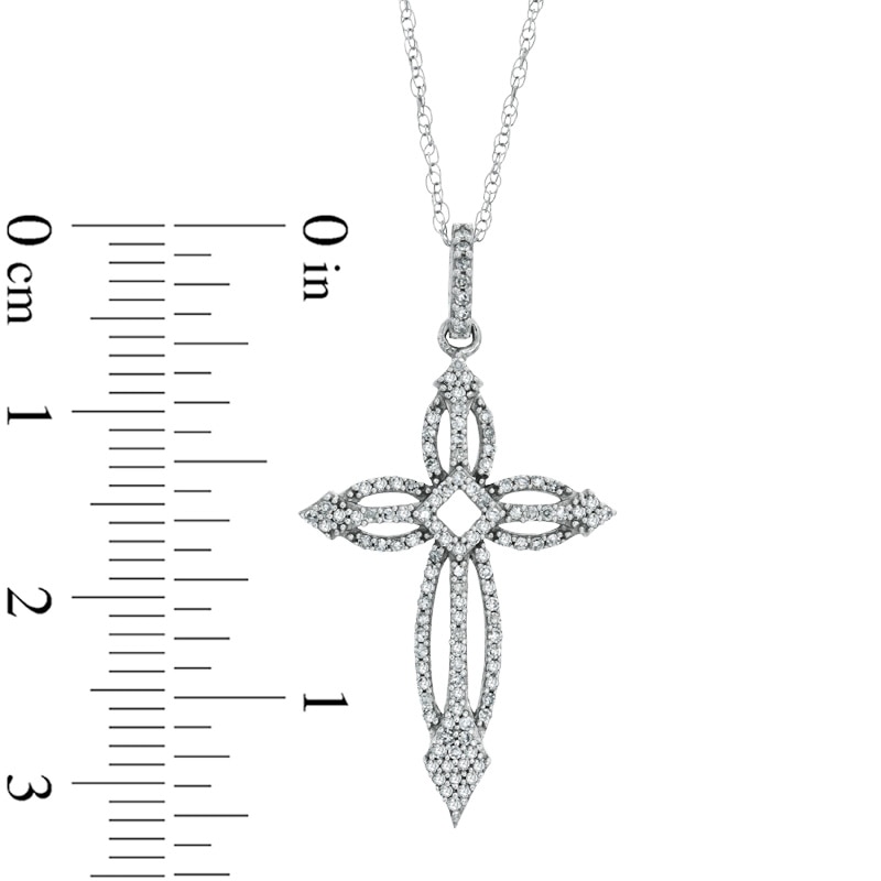 Main Image 2 of 1/4 CT. T.W. Diamond Open Cross Pendant in 10K White Gold