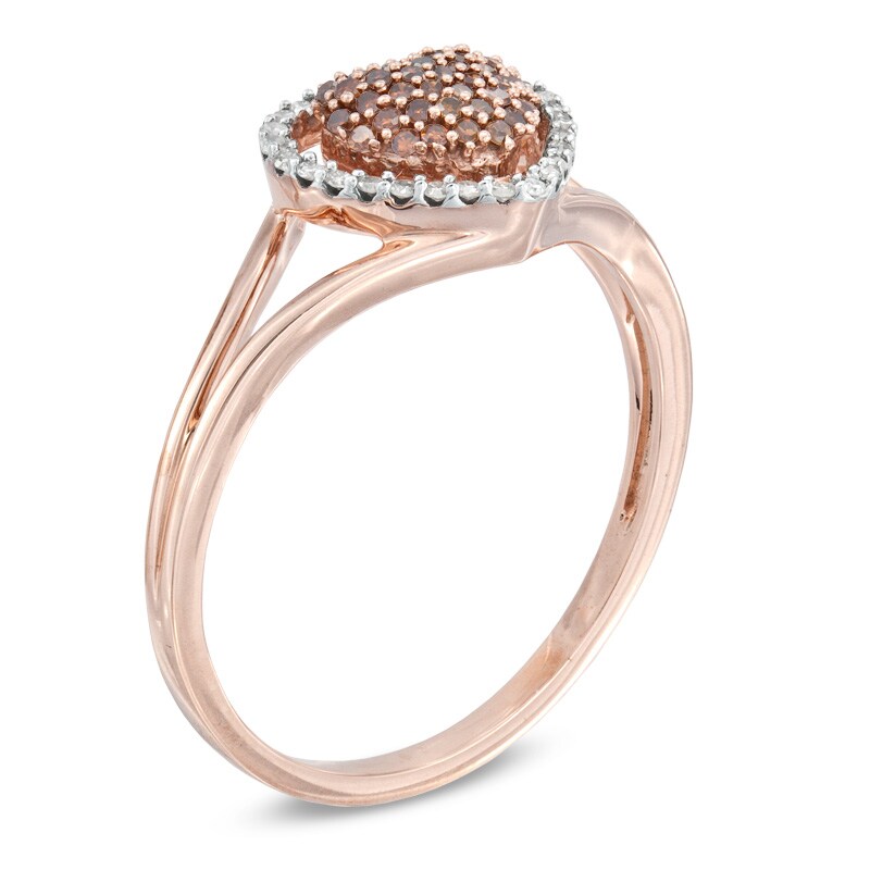 Main Image 2 of 1/5 CT. T.W. Enhanced Cognac and White Diamond Cluster Heart Ring in 10K Rose Gold