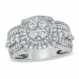 1-1/2 CT. T.W. Diamond Layered Framed Cluster Ring in 10K White Gold