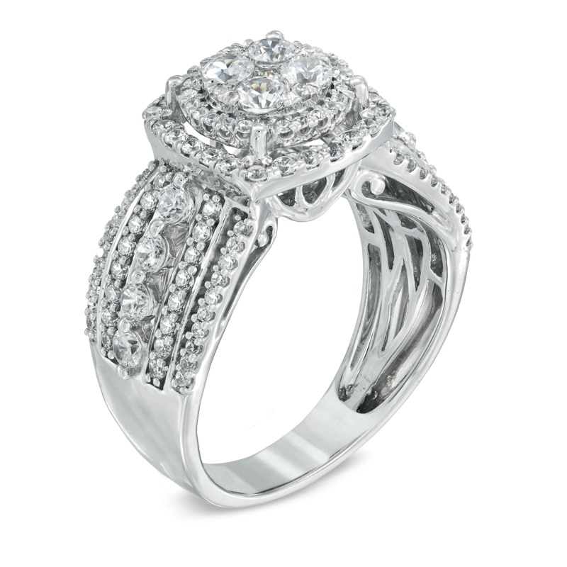 Main Image 2 of 1-1/2 CT. T.W. Diamond Layered Framed Cluster Ring in 10K White Gold