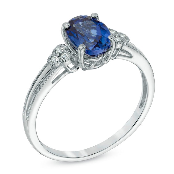 Oval Lab-Created Blue and White Sapphire Pendant, Ring and Earrings Set in Sterling Silver - Size 7