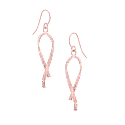 Breast Cancer Awareness Ribbon Drop Earrings in 14K Rose Gold