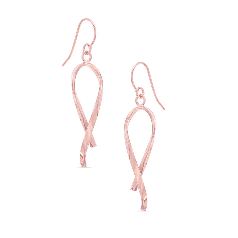 Breast Cancer Awareness Ribbon Drop Earrings in 14K Rose Gold