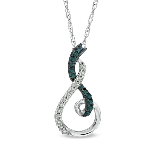 1/6 CT. T.w. Enhanced Blue and White Diamond Curly Pendant in Sterling Silver