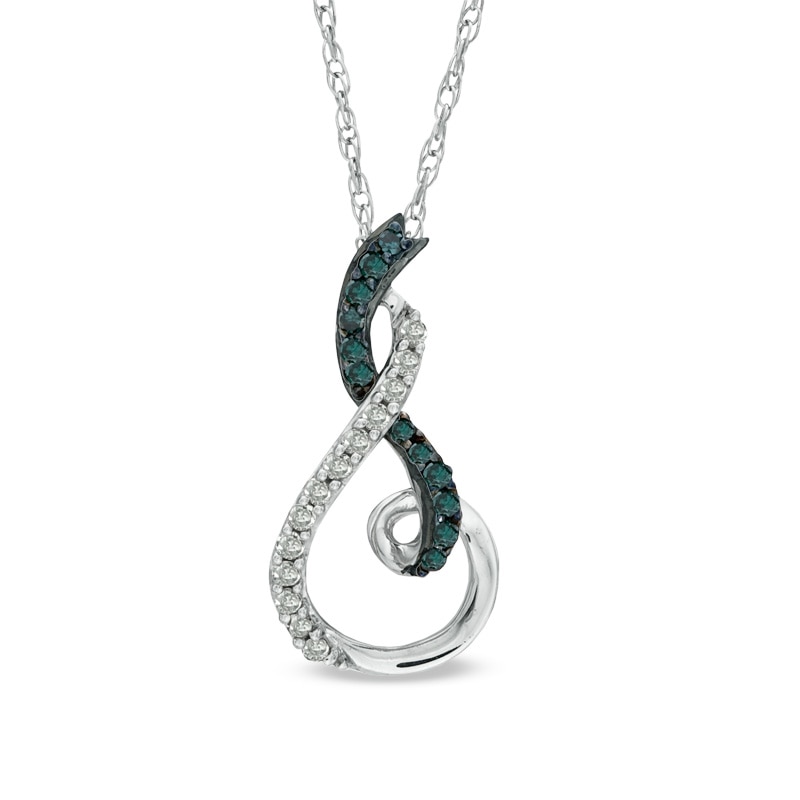 Main Image 1 of 1/6 CT. T.W. Enhanced Blue and White Diamond Curly Pendant in Sterling Silver