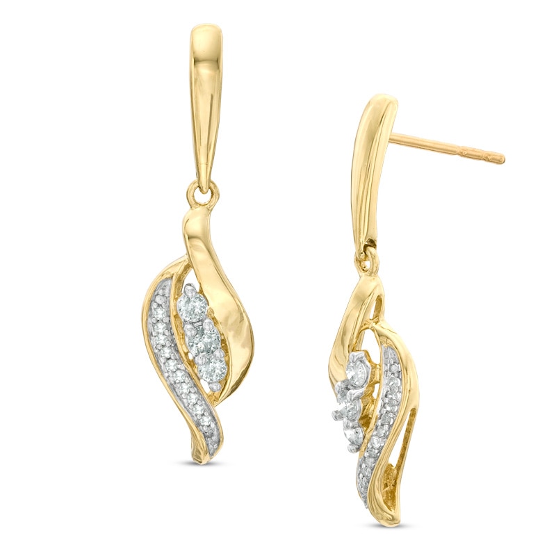Main Image 1 of 1/5 CT. T.W. Diamond Three Stone Drop Earrings in 10K Gold
