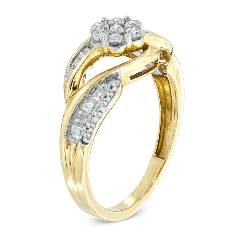 Main Image 2 of 1/2 CT. T.W. Diamond Cluster Bypass Ring in 10K Gold