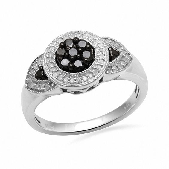 1/3 CT. T.w. Enhanced Black and White Diamond Vintage-Style Cluster Ring in Sterling Silver